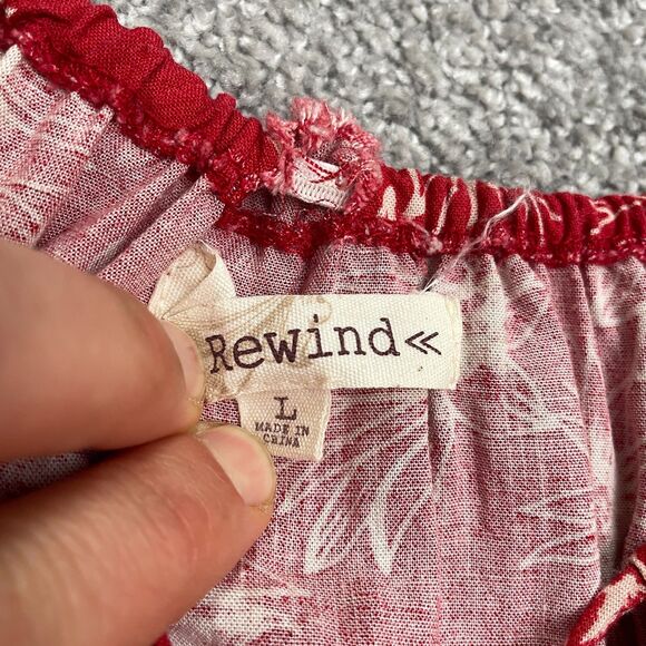 Rewind Linen Blend A-Line Sun Dress Womens Large Red Floral Spaghetti Strap Boho - Picture 3 of 12